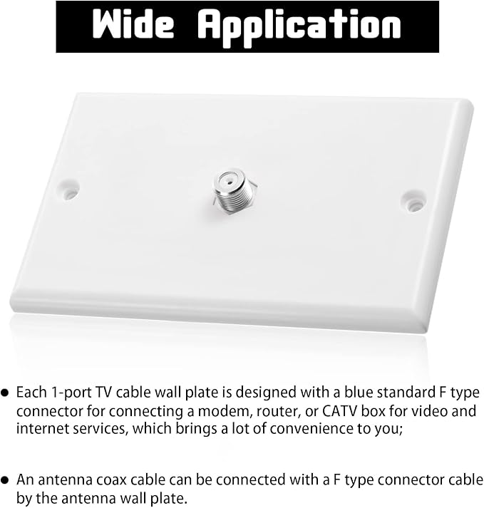1-Port TV Cable Wall Plate F Connector Wall Plate Coax Wall Plate Video Wall Jack Single Gang Wall Plates (White, 16 Pcs)