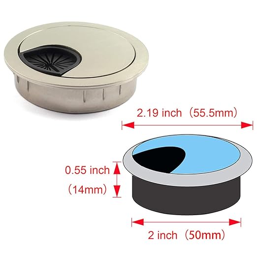 HJ Garden 1pcs 2 inch (50mm) Metal Desk Grommets for Managing and Hiding Wire Cord Cable Hole Cover Office PC Desk Cable Cord Organizer Zinc Alloy Cover Champagne