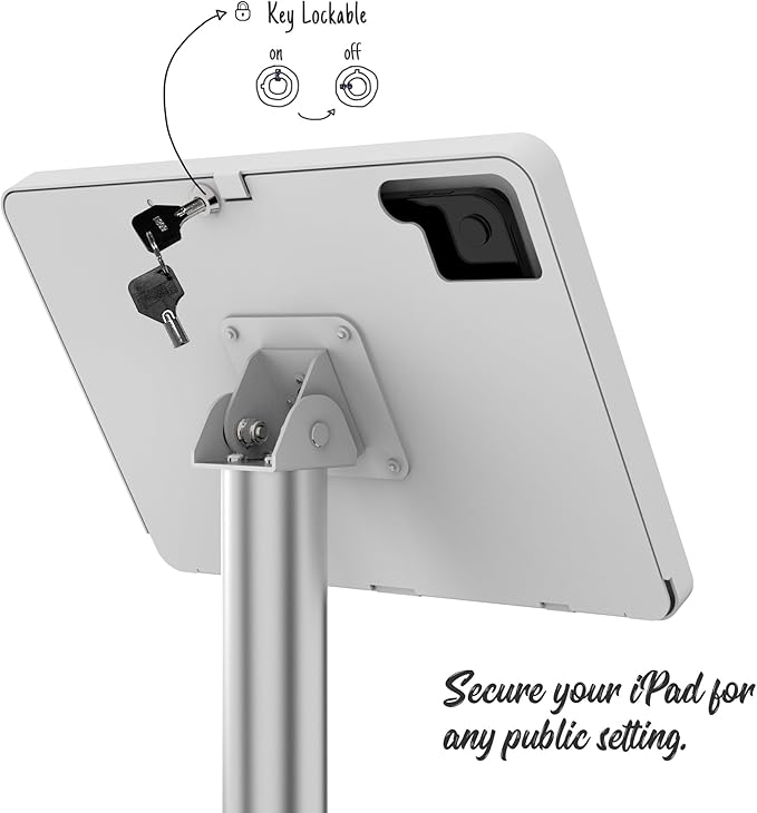 Tablet Floor Stand, Anti-Theft, Rotate Lockable Metal Tablet Enclosure+Aluminum Pole+Metal Base, Compatible with 10.9" iPad 10th, Pro 11" 1 2 3 4, Air 4 5, Air 11", iPad 11"(A16)