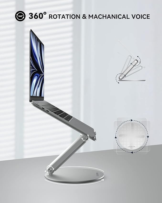 LULULOOK Laptop Stand for Desk 2025, 360 Rotating Adjustable Laptop Riser, Upgraded Foldable Full Aluminum Alloy Computer Stand for MacBook Pro/Air, Dell, HP, Lenovo and Other 10-17inch Laptops