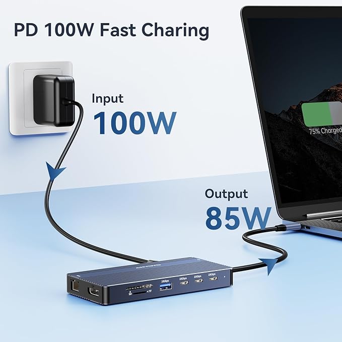 USB C Hub USB C Docking Station Dual Monitor14-IN-1 Triple Display Multiport Adapter with 2*HDMI +DP + 5*USB-A/C 10Gbps Ports+Ethernet +SD/TF Laptop Docking Station for HP/Dell/Lenovo/Thinkpad (Gray)