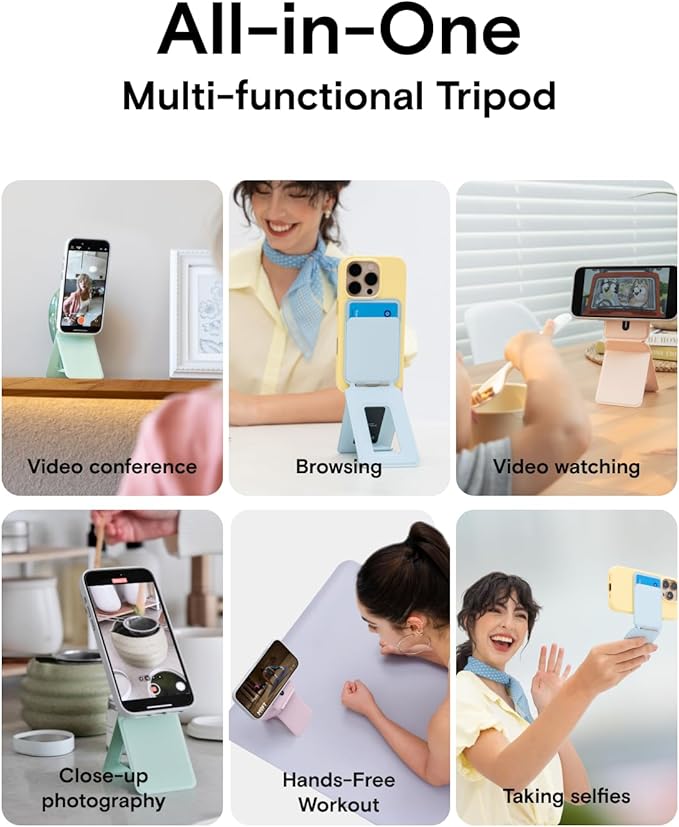 MOFT Phone Tripod Wallet for iPhone, Mulit-Angles, Lightweight & Portable Phone Stand, MOVAS Vegan Leather Magnetic Wallet, Strong Magnets, NFC Card Holder,Travel Essential, Peony (with Card Slot)