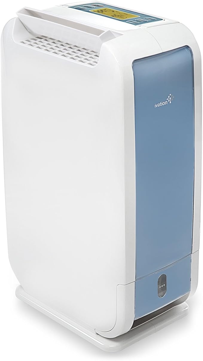Ivation 13-Pint Small-Area Desiccant Dehumidifier Compact and Quiet - With Continuous Drain Hose for Smaller Spaces, Bathroom, Attic, Crawlspace and Closets - For Spaces Up To 270 Sq Ft, White