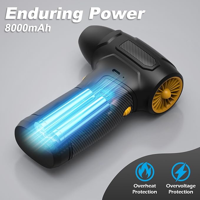 Compressed Air Duster - 200,000RPM Electric Air Duster, Canned Air Blower Alternative for PC, Keyboard, Building Toys, Campfire, Leaf, Home Cleaning (Yellow)