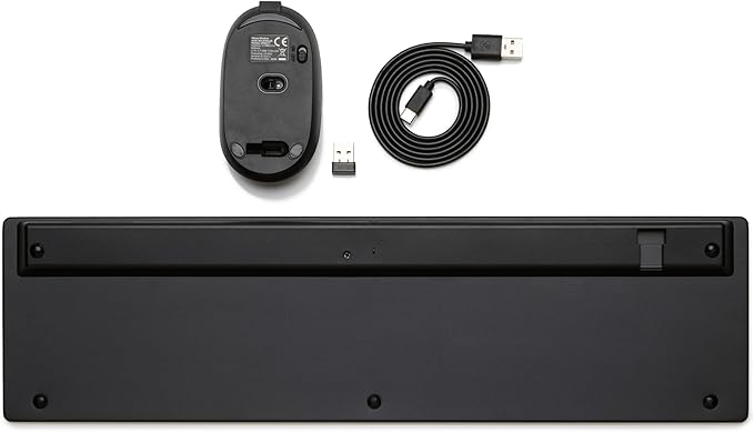 Amazon Basics Ultra Premium Wireless Keyboard and Mouse Combo - Rechargeable, Ultra Slim Design, Quiet, Full Size, Number Pad, Unifying Receiver, Black