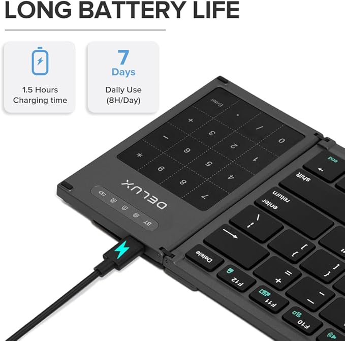 DeLUX Full Size Folding Keyboard 78 Keys, Wireless Bluetooth Keyboard with 2-in-1 Touchpad, Portable Travel Multi-Device and Multi-System (KF17)