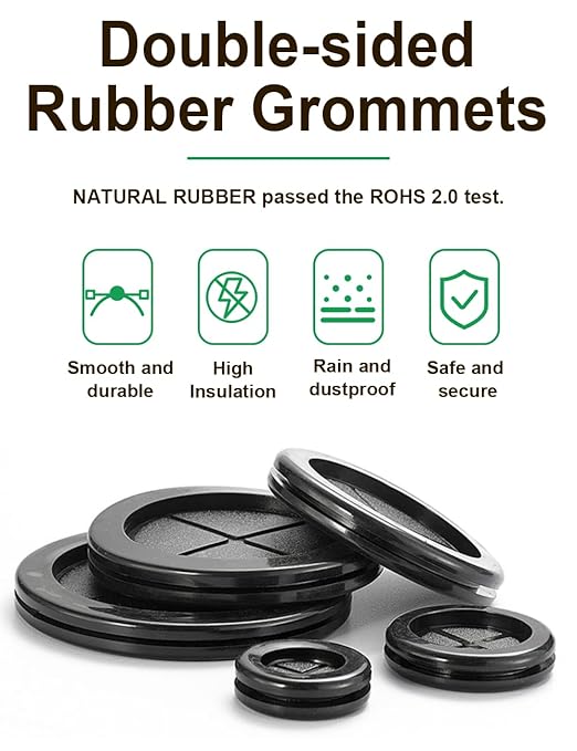 110 Pcs Rubber Grommets Kit - Rubber Plugs for Holes Assorted 6 Sizes 5/16 3/8 1/2 5/8 7/8 1 Inch, Waterproof Firewall Automotive Wires Cables Grommets Set for Sheet Metal Electric Box Desk