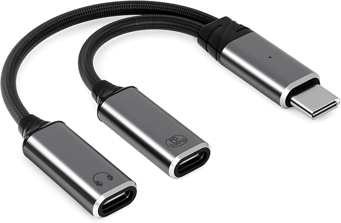 USB C Splitter，2 in 1 USB C Headphone and Charger Adapter Audio Dongle Cable with PD 100W for iPhone 16 15 Pro Max, Pixel 9 8 7, Galaxy S24 S23 S22, iPad Pro