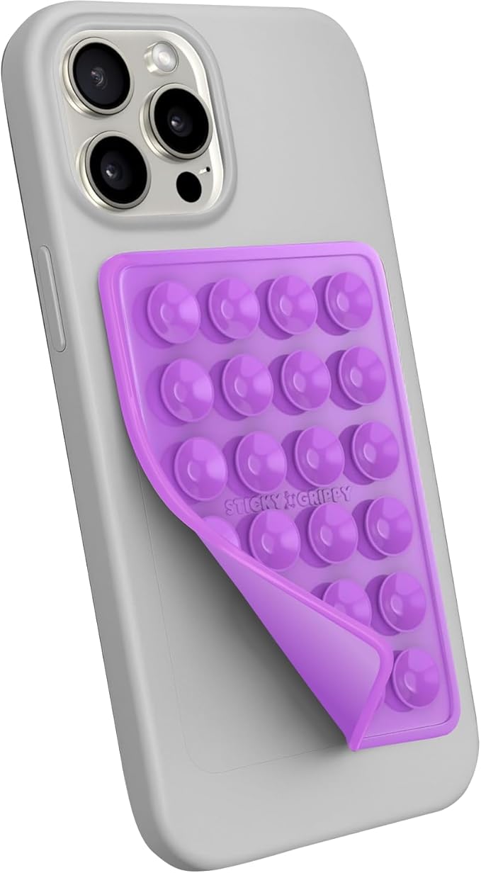 Suction Phone Case Mount, Sillicon Adhesive Phone Accessory for iPhone and Android, Hands-Free Fidget Toy Mirror Shower Phone Holder, Tiktok Videos and Selfies (Purple)