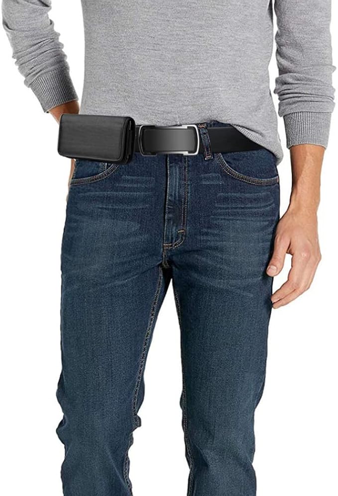 Nylon Cellphone Holster for iPhone 11 Pro Max, XS Max,8/7 Plus, Samsung Galaxy s22,S23,S24 TCL 40 xe, ion x, ion v - Horizontal Case Canvas Waist Carrying Pouch with Belt Clip/Loops, Black