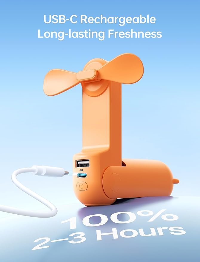JISULIFE Handheld Mini Fan, 3 IN 1 USB Rechargeable Portable Fan [12-19 Working Hours] with Power Bank, Flashlight, Pocket Design for Travel/Summer/Concerts/Lash, Gifts for Women (Tropical Coral)