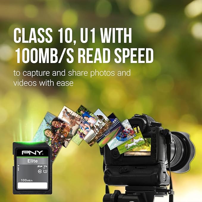 PNY 32GB Elite Class 10 U1 V10 SDHC Flash Memory Card - 100MB/s, Class 10, U1, V10, Full HD, UHS-I, Full Size SD (Pack of 1)