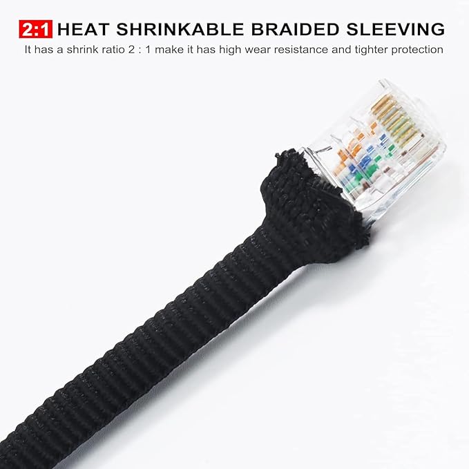 Braided Sleeving Heat Shrinkable Fabric 2:1 Ratio- Abrasion Protection Flexibility Wiring Harness Cable Sheath (3/8" ID, 16ft)