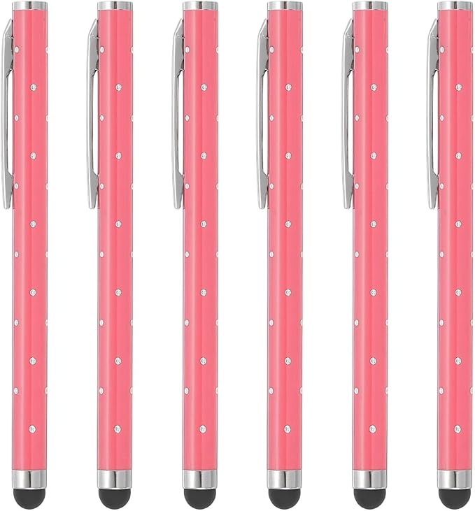 PATIKIL Stylus Pens for Touch Screens, 6 Pcs High Precision Universal Bling Stylus Crystal Metal Capacitive Pen for Touch Screen Devices Phone Tablets Laptop, Pink