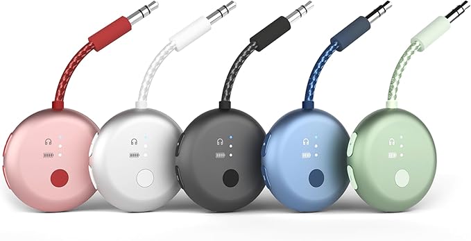 Avantree SoundJet R1 – Pack of 5 Airplane Bluetooth Adapter for Headphones & AirPods, aptX Adaptive, Qualcomm Chipset, 20H Battery, Wireless Audio Transmitter for in-Flight Travel Essentials - 5 Color