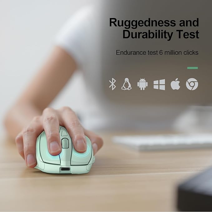 TECKNET Wireless Mouse (BT5.0/3.0 & 2.4G) Rechargeable 4800 DPI Silent USB A & Bluetooth Mouse 6 Buttons, Wide Compatibility - Green
