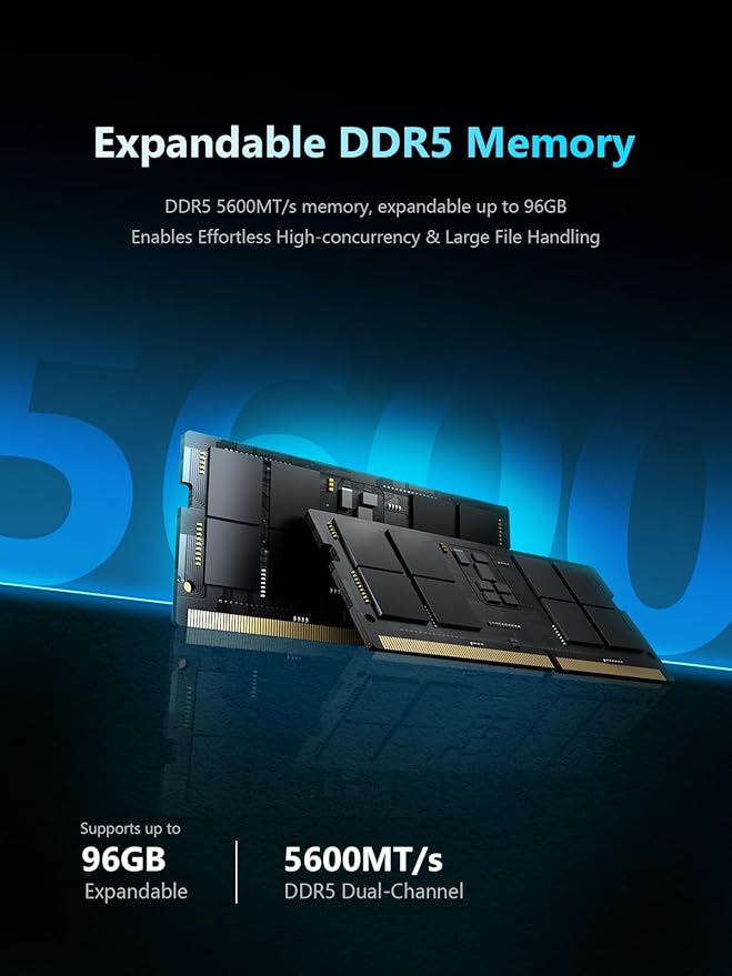 MINISFORUM N5 5-Bay Desktop NAS, AMD Ryzen 7 255(8C/16T), Barebone, 128GB SSD, 1x 10GbE, 1x 5GbE, 2X USB4(8K), 8K HDMI, OCuLink Port, 1xM.2 Slot, 2xU.2/M.2 Slots, Network Attached Storage (Diskless)