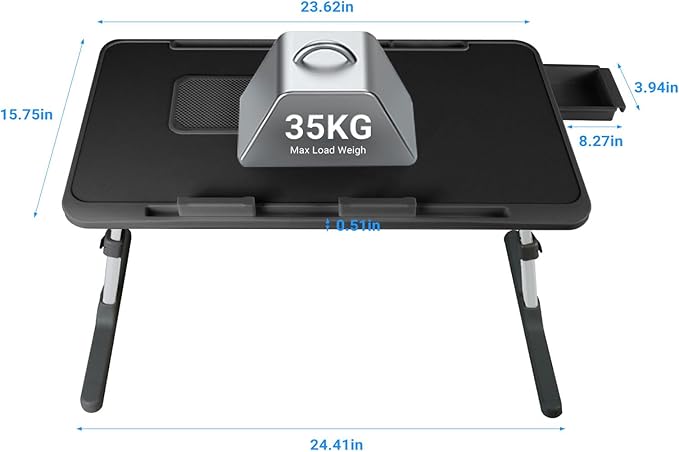 Laptop Lap Desk Include Cooling Fan,Adjustable Lap Desk with Light Fan,Folding Laptop Desk for Bed with USB,Bed Desk with Storage Drawer 56 * 32cm,Black