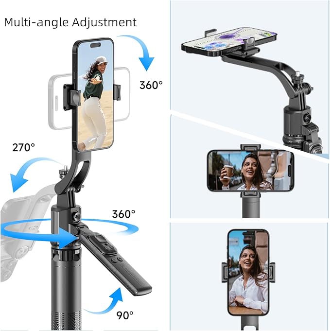 Auto Face Tracking Tripod 360° Rotation with Stand,Smart Gesture Control Travel Selfie Stick for Content Creator Tiktok YouTube Vlog Video Live Streaming