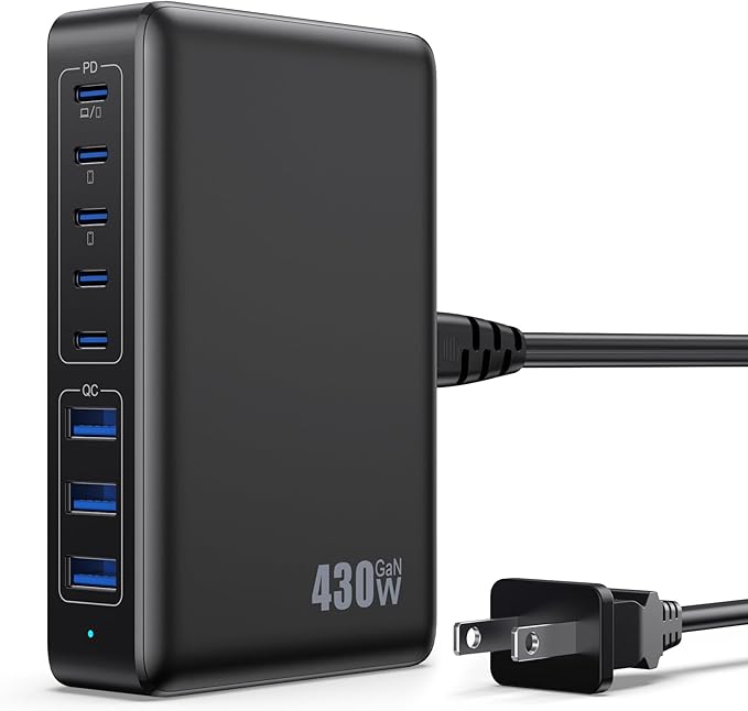 USB C Charger 430W USB C Charger Block 8-Ports GaN IV Fast Charging Station,PD 100W Laptop Charging Hub Wall Adapter Compatible with MacBook/Air,DELL,Steam Desk,iPhone 16/15/14,Galaxy S24 etc