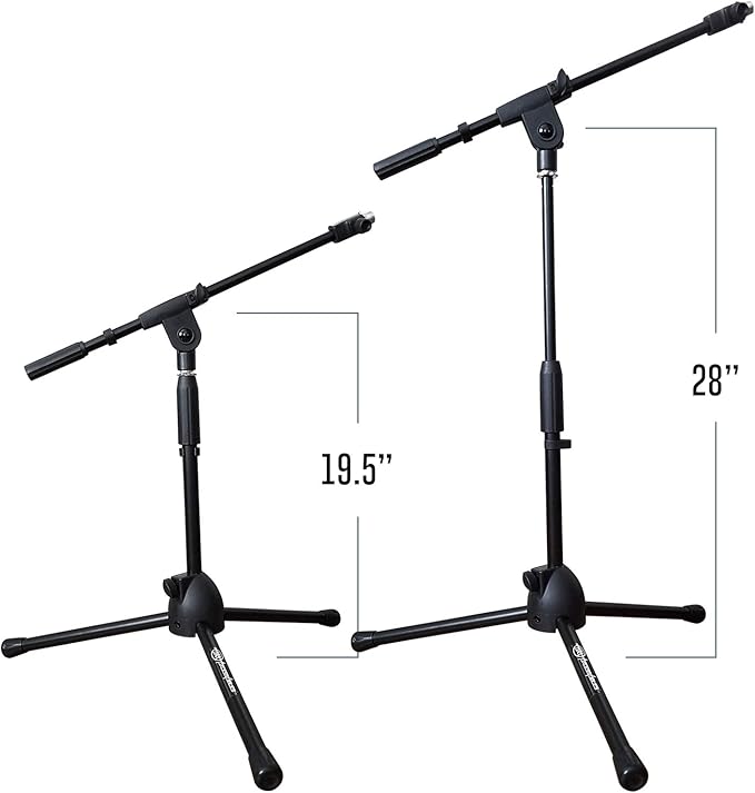 AxcessAbles Low-Profile Microphone Tripod Stand with Boom Arm | Adjustable Height Short Floor Mic Stand with Boom | Kick Drum Mike Stands |Guitar Amp Stands (2-Pack)