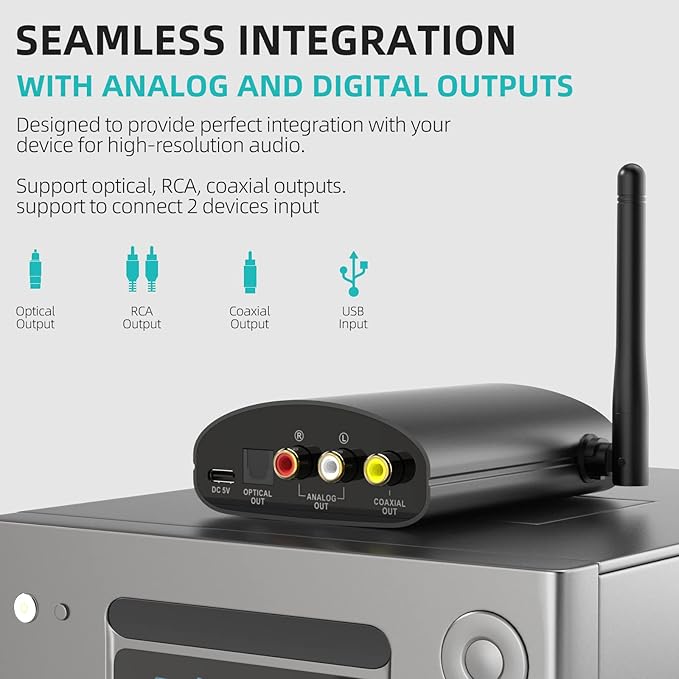 1Mii DS500 LDAC Bluetooth Hifi Receiver, Long Range Bluetooth 5.1 Audio Adapter w/Audiophile DAC, aptX HD & Low Latency, OLED Display & Optical Coaxial RCA Output for Home Stereo/AV Receiver/Amplifier
