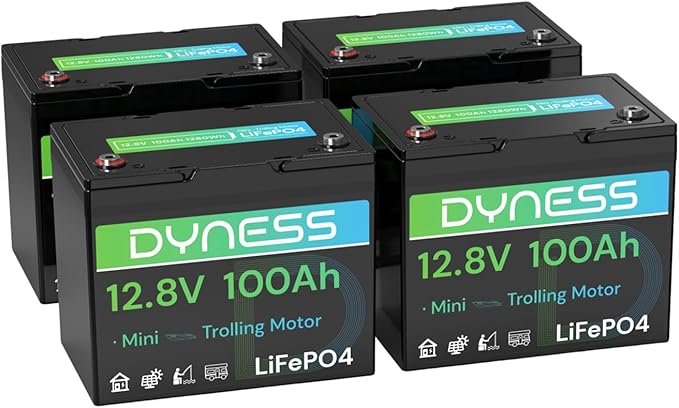 12V 100Ah Mini LiFePO4 Battery 4 Pack Group 24, 12 Volt Deep Cycle Lithium Battery with 100A BMS, Low-Temp Protection & 10 Years Lifespan for RV, Boat, Trolling Motor, Solar Off-Grid, Golf Cart