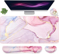 Large Mouse Pad and Keyboard Wrist Rest, Desk Pad for Keyboard and Mouse, 4-in-1 Large Gaming Mouse Pad with Wrist Support, Non-Slip Desk Mat for Home Office Study Game-Pink Marble