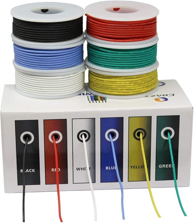 Hook up Wire Kit (Stranded Wire Kit) 18 Gauge Flexible Silicone Rubber Electric Wire 6 Colors 16.4 feet Each 18 AWG
