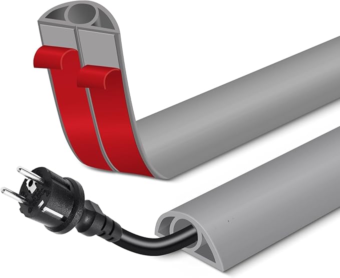 Floor Cord Cover for Wires on Floor Self Adhesive Cord Hider Floor Cable Management Wire Covers for Cords Protector Prevent Cable Trips Cord Cavity W 0.32" x H 0.32", Gray, 10Ft