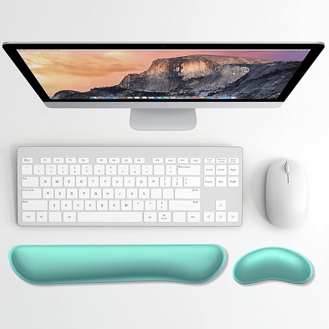 Dapesuom Enlarge Keyboard Wrist Rest, Memory Foam Wrist Cushion for Desk Mats Support, Cute Typing Pain Relief Keyboard Mouse Pad Rests Set with Non-Slip Base for Gaming Laptop Office Computer, Green