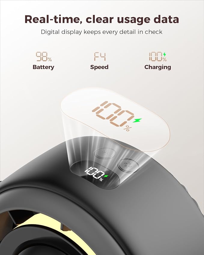 SWEETFULL Baby Stroller Fan - 4000mAh Rechargeable 4-Speed Quiet with LED Display & Night Light, Mini Portable 360° Clip On Safe Fan for Car Seat, Crib, Travel - Black
