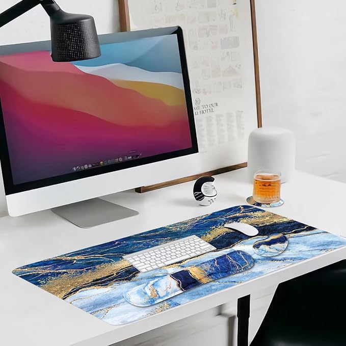 Ergonomic Large Mouse Pad and Keyboard Wrist Rest, Desk Pad for Keyboard and Mouse, 4-in-1 Large Gaming Mouse Pad with Wrist Support - Light Blue