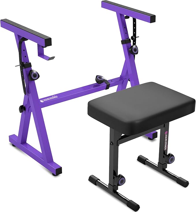 Liquid Stands Portable Heavy Duty Digital Piano Stand & Bench Set - Adjustable Keyboard Music Stand & Seat for 54-88 Key Electric Pianos (Purple)