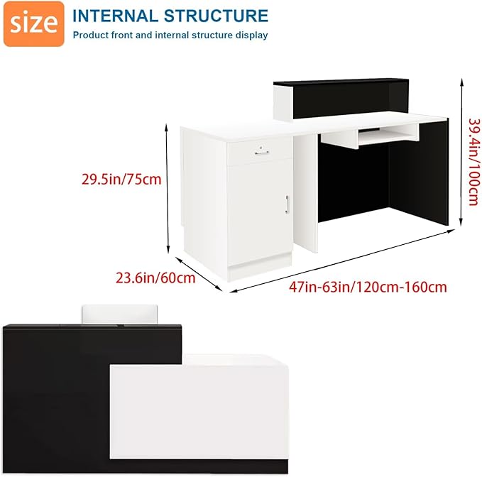 Reception Desk with Counter Modern Checkout Counter with Lockable Drawer Keyboard Tray Receptionist Desk for Office Salon Reception Table H Right 55inch/140cm