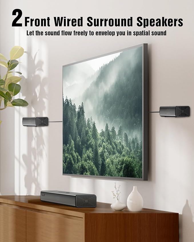 Hiwill 4.1ch Dolby Atmos Soundbar, 320W Sound Bar for Smart TV with Subwoofer, 2 Side-Firing Tweeters, 2 Front Surround Speakers, Home Theatre 3D Surround Sound System for TV Speaker, eARC/OTP/AUX