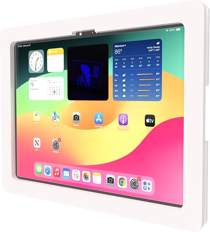 TABcare Anti-Theft Acrylic VESA Enclosure for Apple iPad Pro 13" 2024 with Free Wall Mount Kit & 90-Degree Angle USB C Cable (iPad Pro 13" 2024, White)