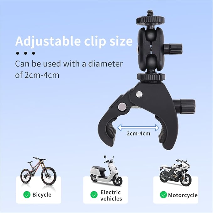 Action Camera Clamp Mount Bike Handlebar Mounts,Universal Compatible with DJI Pocket 3 /Action 5 Pro/Osomo 360, for Insta360 X5/X4 Series, Fit for Light/Other Sports Action Camera Clip Adapter Holder