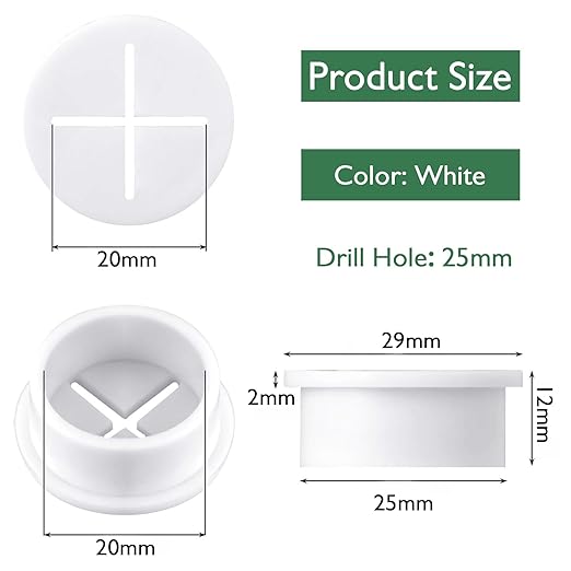 10Pcs Desk Grommet, 1" (25mm) White Silicone Cord Hole Cover, Flexible Rubber Wire Grommets, Wall Grommets for Cables Management, Table, Countertop, Cabinets and Furnitures Wire Organizer
