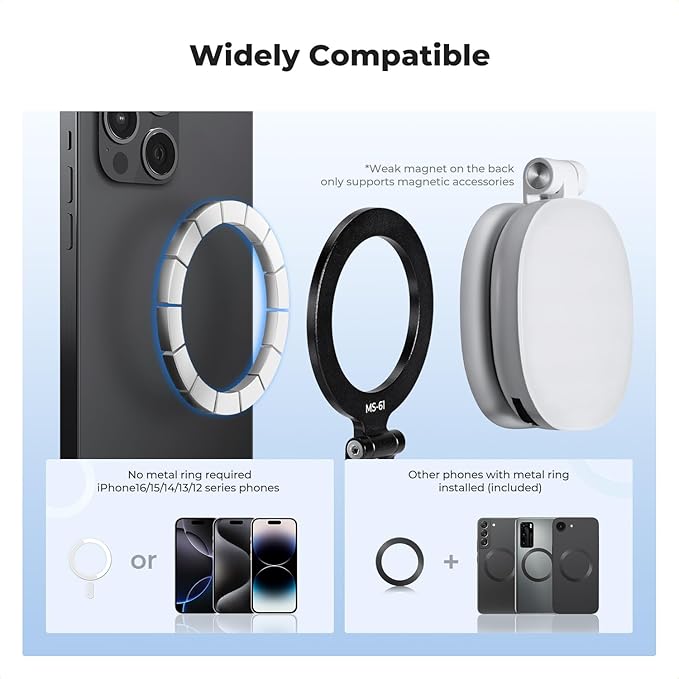 K&F CONCEPT Magnetic Metal Phone Mount with Cold Shoe Mount, Adjustable Rotatable Phone Holder Adapter Compatible with iPhone 17/16/15/14/13 Serie, Camera Monitoring, Tripods, Stabilizers