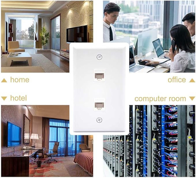VCE 2-Port Ethernet Wall Plate (UL-Listed), CAT6 Wall Plate and Jack, RJ45 Keystone Wall Outlet with Single Gang Low Voltage Mounting Bracket, White 2-Pack