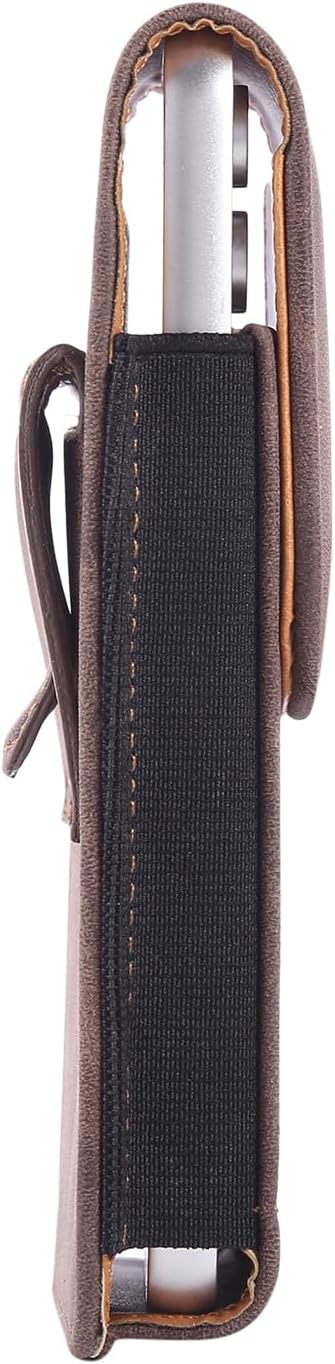 Universal Phone Holster Phone Pouch Case Belt Clip Belt Loops Card Slot Faux Leather for Man iPhone 17/16/15pro max,16/15Plus,Samsung S25 24 S23 S22 Ultra (Brown&Yellow, XL(6.6"x3.4"x0.8"))