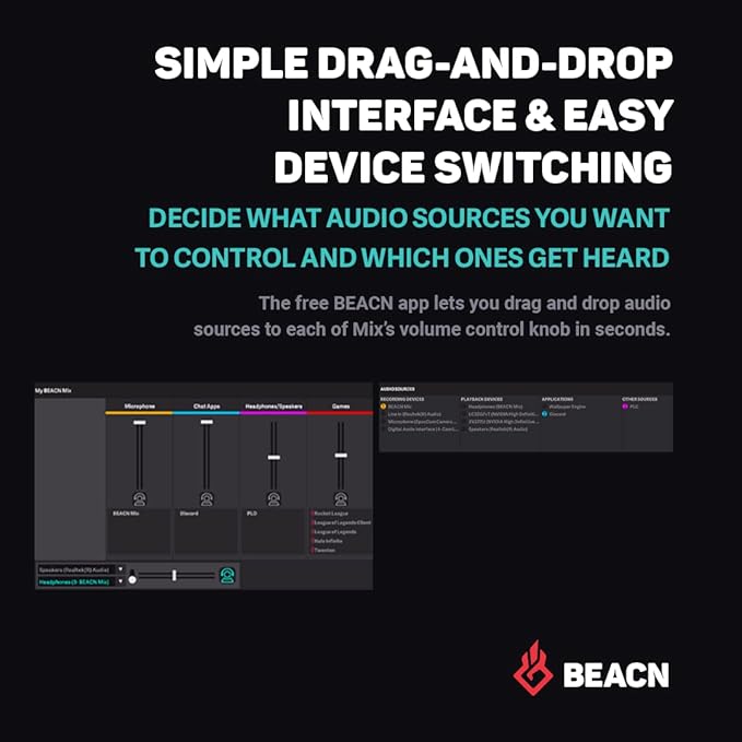 BEACN Mix - USB C Windows Audio Controller with a Beautiful 5” Color Display and 4 Smooth Push-Button encoders for Streaming, Gaming, Podcasting, and Work from Home Applications (Dark)