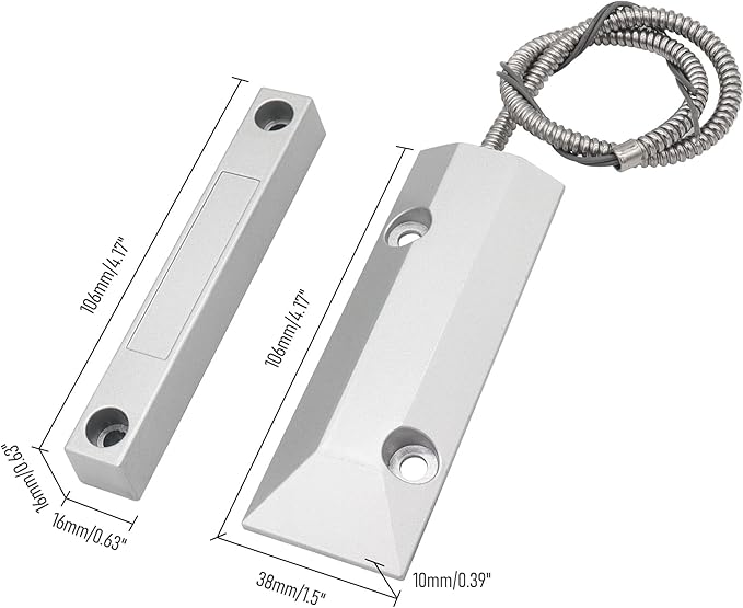 Magnetic Reed Switch Wired Surface Mount Normally Open/Closed NC/NO Contact Sensor Alarm Magnetic Door Switch with 3 Wires, Zinc Alloy Sliver, OC-55
