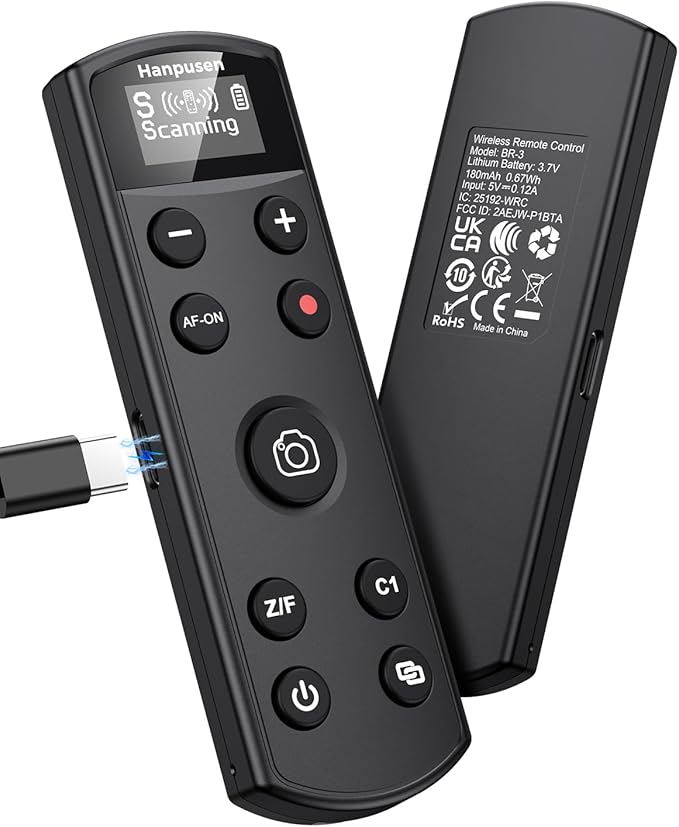Hanpusen Rechargeable Camera Remote Control for Sony - Wireless Shutter Release with OLED Screen compatiable with ZV-1F,ZV-1II,ZV-1,ZV-E10II,ZV-E10,A6100,A6400,FX30,FX3;Replace Sony RMT-P1BT（Black）