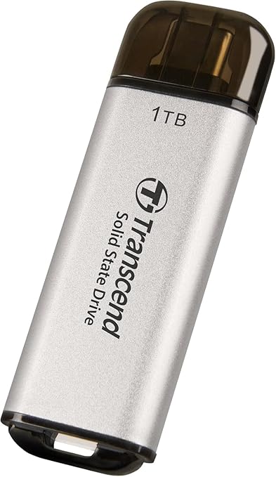 Transcend 1TB External SSD, USB 3.2 Gen2, Up to 1,050MB/s, Portable SSD with Type C, for Steam Deck, ROG Ally, MSI Claw, Windows & Mac, iPhone, iPad, Android, PS5, Xbox, Smart TV, Silver