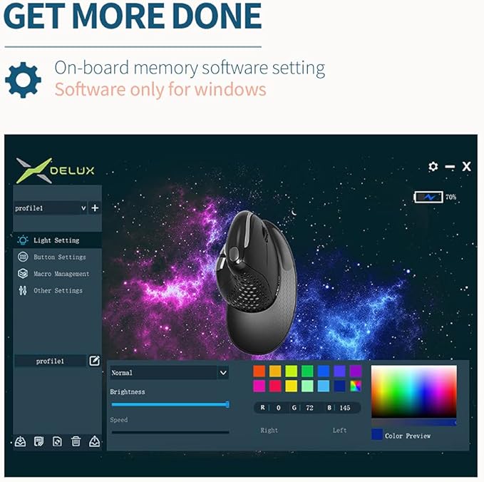 DeLUX Seeker Wireless Ergonomic Vertical Mouse with OLED Screen, BT and USB Receiver, Connect with Up to 4 Devices, Thumb Wheel, 4000DPI, Programmable Rechargeable Optical Mouse(M618XSD-White)