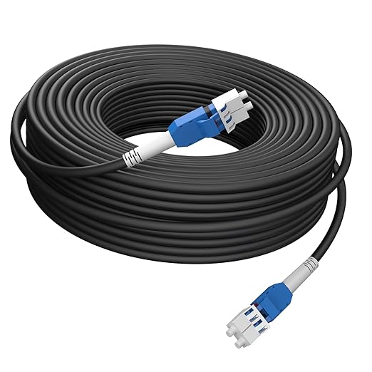 20M/66FT LC to LC Armored Outdoor Fiber Optic Cable, Single Mode Duplex 9/125μm SMF Fiber Patch Cord, OS1/OS2 Compatible, Black LSZH Jacket, Uniboot Jumper for FTTH, Data Center, Long-Distance Use