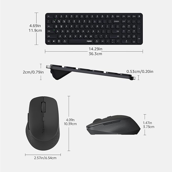 Rapoo 9360M Wireless Keyboard and Mouse Combo, Blade-Series E9310M 99-Key Ultra-Thin Keyboard and M300G Silent Mouse, Support 4 Devices, Quiet, Compact, Battery Powered, for Windows/Mac/Linux/Chrome
