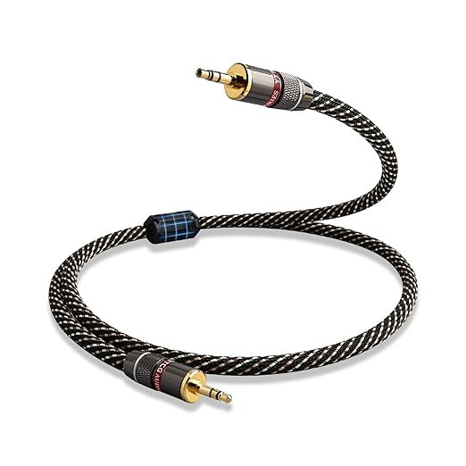 Audiophile HiFi Audio Cable–3.5mm to 3.5mm,6N OFC Core,24K Gold-Plated Plugs,with Nylon Braid,AUX Cable,Compatible with Phone,MP4,Speakers,Amplifiers,TV(1.64ft/0.5m)